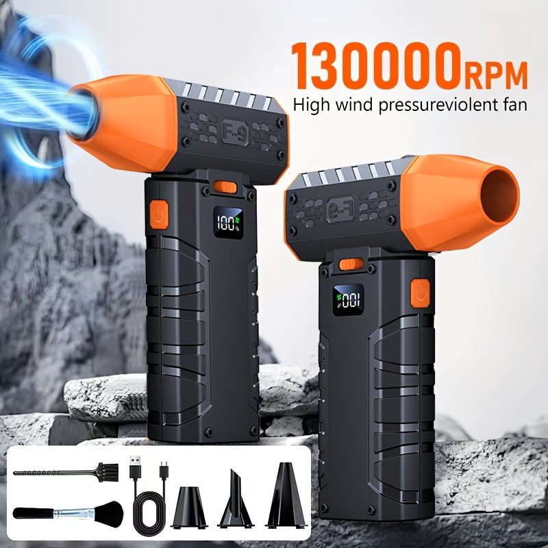 130000 RPM Ultra-Powerful Turbo Fan, High-Power Forceful Fan with Smart Display and LED Light, USB-C Fast Charging, 100 Wind Speed Settings, Suitable for Car Cleaning and Dust Removal, Leaf Blowing, Cooling, Barbecuing, and Powerful Adjustable Dust