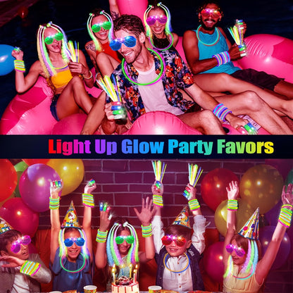 Glow in the Dark Party Supplies 120 Piece Set – Neon Glow Rings LED Glasses Glow Sticks & Fiber Optic Hair Clips for Blacklight Birthday Party, Wedding, Concert, Rave & New Year's Eve