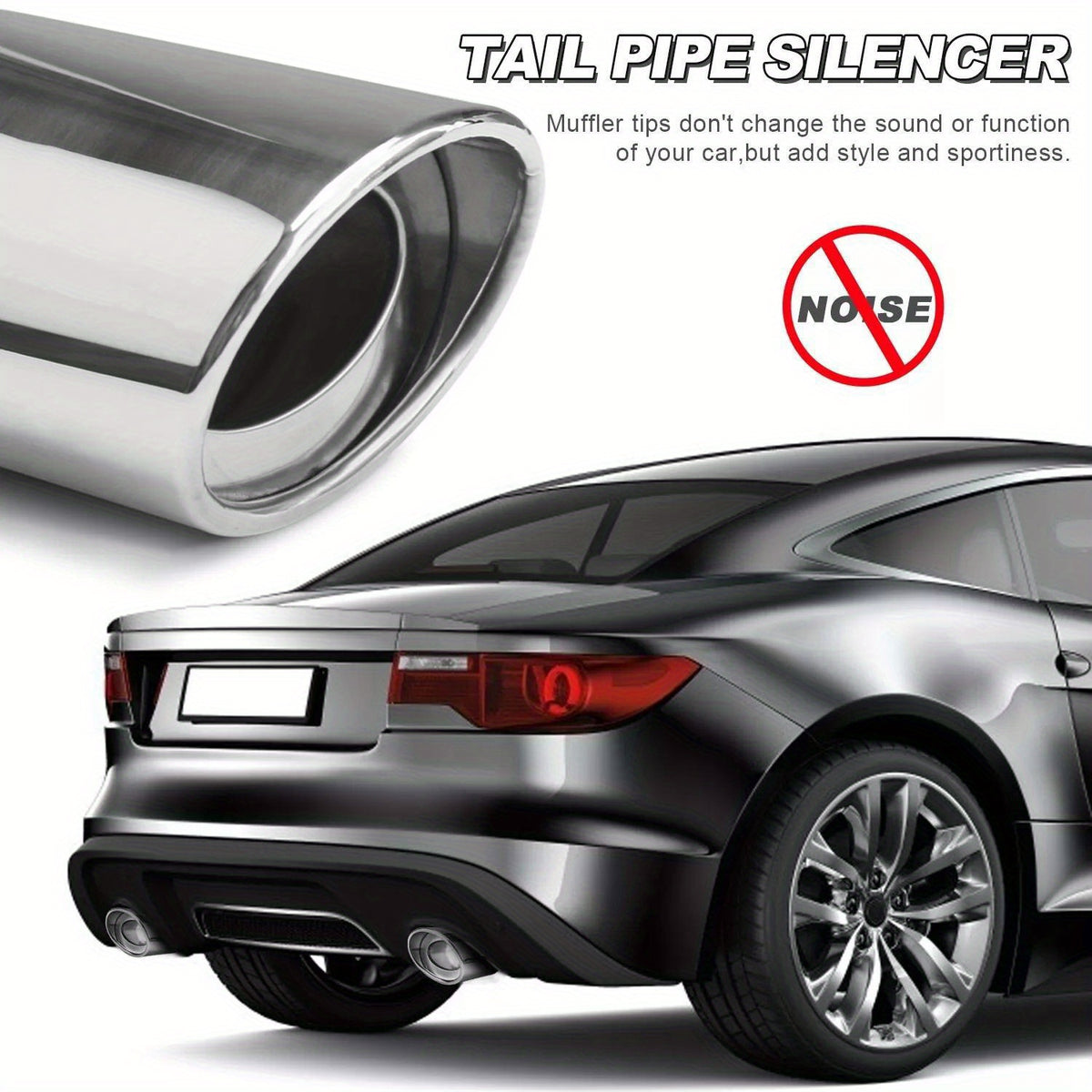 1PC Car Exhaust Tip, Universal Car Exhaust Pipe Modification Tail Throat Tail Pipe For Most Models With Exhaust Pipe Diameter Within 1.5-2.1inch, Steel Exhaust Tips Chrome-Plated Finish Tailpipe (silvery #Straight)
