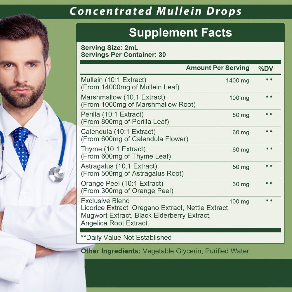 Mullein Leaf Liquid Tincture for Lung & Respiratory Health — Fast-Absorbing Herbal Drops for Breathing Support, Immune Defense & Digestive Wellness | Natural Extract | 2 fl oz
