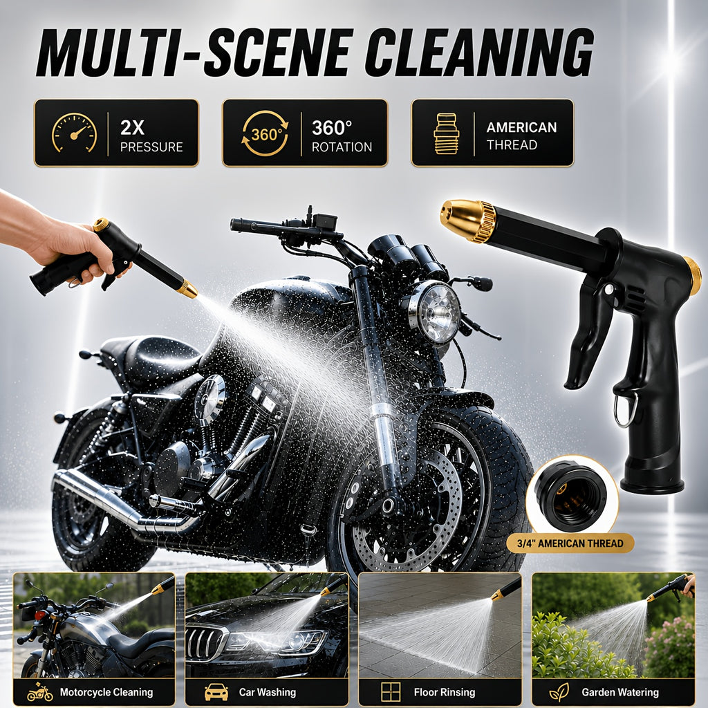 2X Pressure Car Wash Spray Gun Kit with Microfiber Towel, Metal-Look Body, 360° Adjustable Nozzle, One-Hand Lock, No Continuous Pressing, for Car, Motorcycle, Bicycle And Yard Cleaning