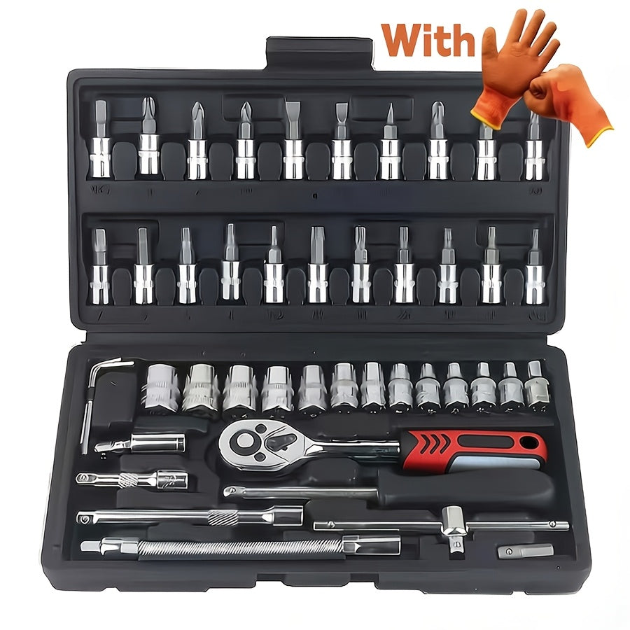 Heavy-Duty 1/4-Inch Drive Socket Set with Quick-Release Ratchet, Screwdriver Kit & Extension - -Socket Storage Case Included - Durable Construction for Professional Mechanics & DIY - Compatible for Automobiles, Trucks