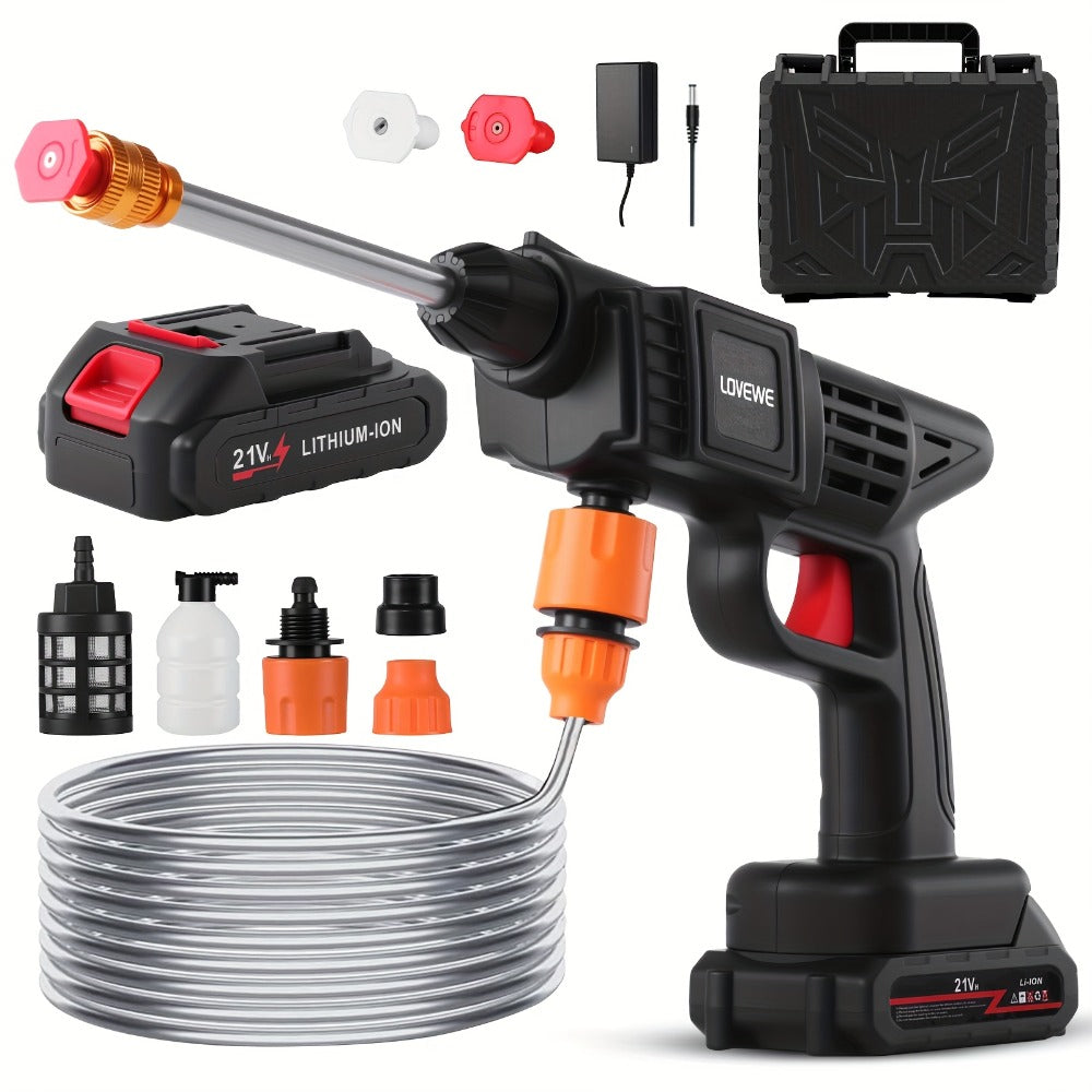 Cordless Pressure Washer 300W - 6-in-1 Nozzle, 1.3GPM Handheld Car Wash Gun with 15000mAh Battery, 60-Min Runtime for Car, Home, Garden & Floor Cleaning