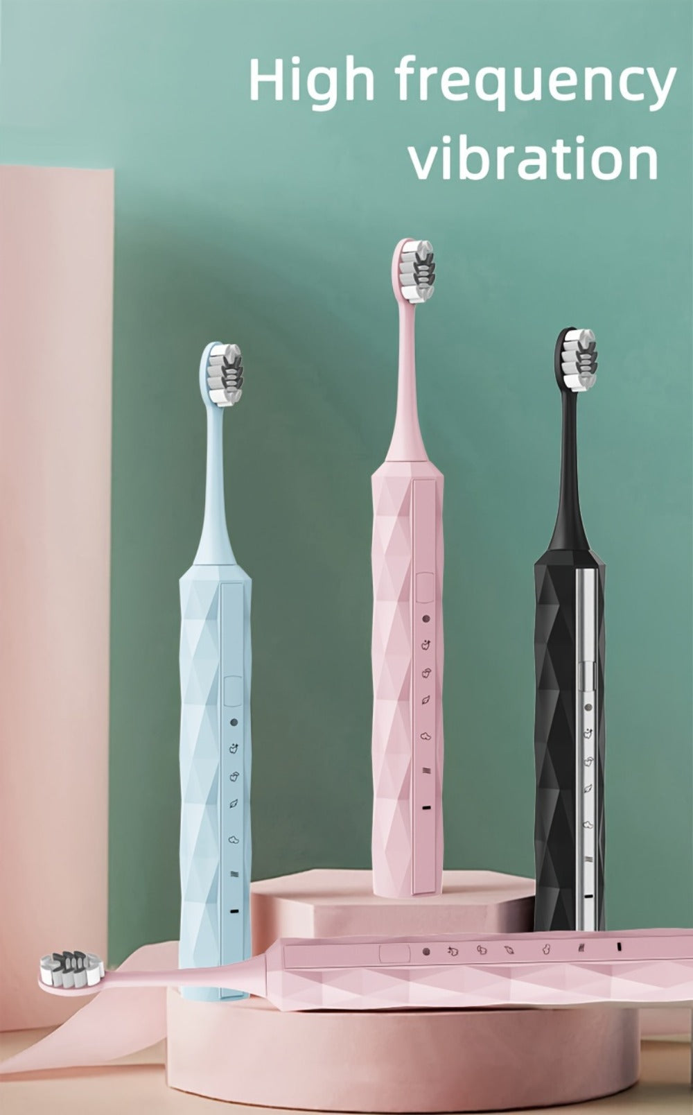 Sonic Electric Toothbrush IPX8 Waterproof – USB Rechargeable, Smart Timer, Metal Handle, 5 Replacement Brush Heads, Soft Bristles for Adults Men & Women – Black & Blue