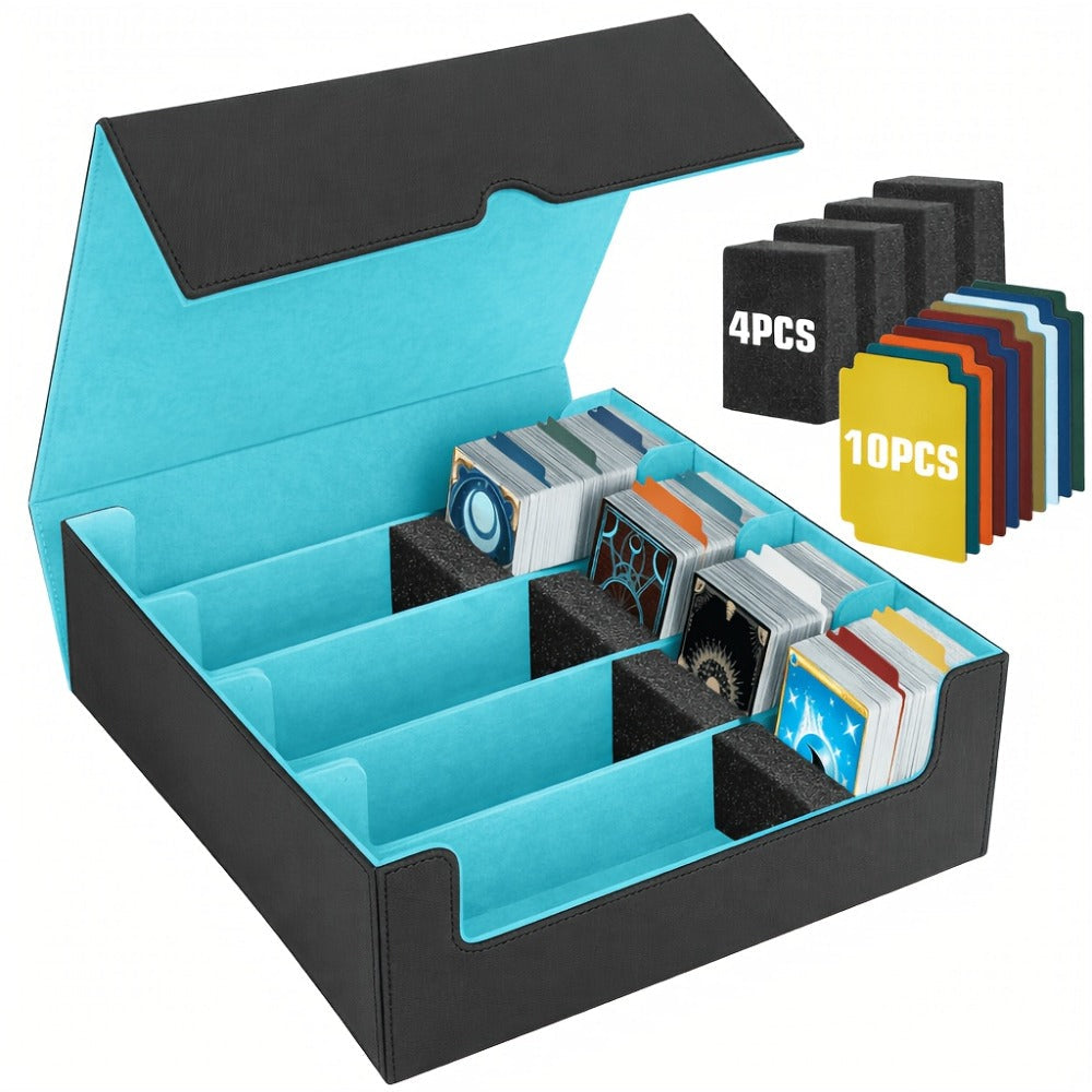 Trading Card Storage Box 5-Row 3900+ Capacity – Card Deck Case with 48 Colorful Dividers & 5 Foam Supporters for MTG Commander Yu-Gi-Oh Pokemon TCG Sports Cards