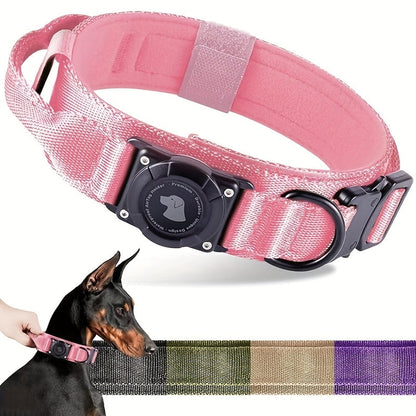 Tactical Dog Collar with AirTag Holder and Handle Adjustable Heavy Duty PC Case GPS Tracking Compatible for Medium Large Dogs M L XL 9 Colors No AirTag