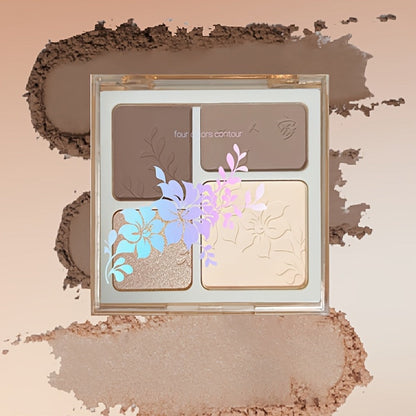 Face Sculpting Contour Palette 4 Colors Matte & Glossy — Multifunctional Bronzer Blush Highlighter & Eyeshadow Palette, Blendable Powder for Cheekbone Jawline Nose Defining, Everyday Makeup for Women