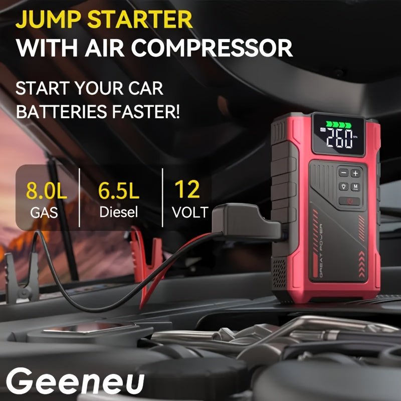 4000A Portable Car Jump Starter with Air Compressor, Suitable for 12V(2.11gal Gas, 1.72gal Diesel) Jump Starter Battery PackWith150 PSl Tire Inflator, 12V Car Battery Jump Power with LED Light, Car Accessories Tools, Car Emergency Kits, Jump Starters