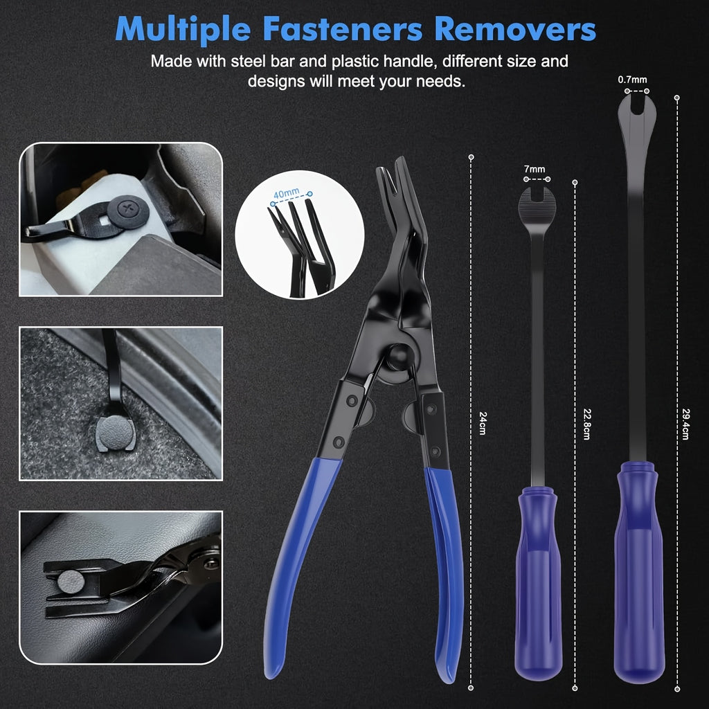 240pcs Auto Trim Removal Tool, Auto Push Pin Bumper Retainer Clip Set Fastener Terminal Remover Tool Adhesive Cable Clips Pry Kit Car Panel Radio Removal Auto Clip Pliers, for Car Interior & Exterior Repair