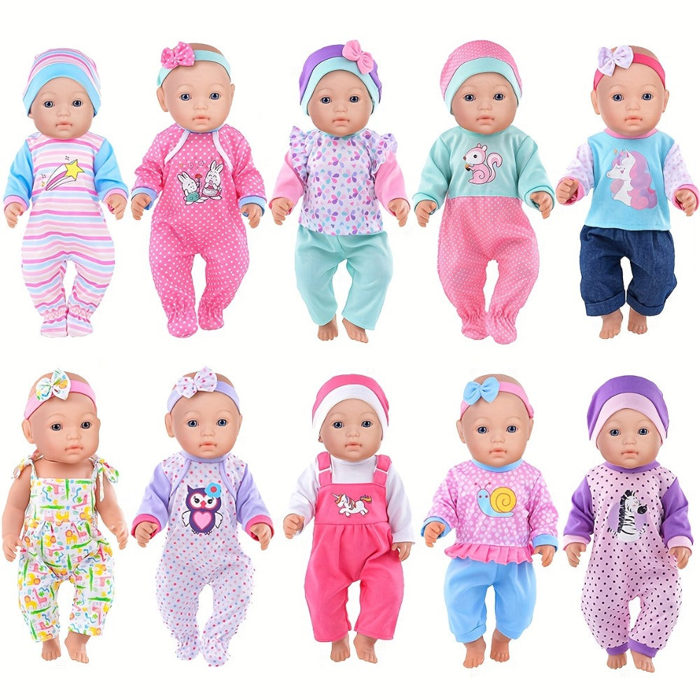Doll Clothes Set 10 Outfits for 14 15 16 Inch & 43cm Newborn Baby Dolls Soft Handmade Easy On Off Doll Clothing Pack Birthday Christmas Gift for Girls Kids Ages 3-12 No Doll