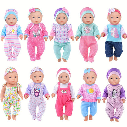Doll Clothes Set 10 Outfits for 14 15 16 Inch & 43cm Newborn Baby Dolls Soft Handmade Easy On Off Doll Clothing Pack Birthday Christmas Gift for Girls Kids Ages 3-12 No Doll