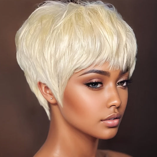 Short Pixie Cut Wig with Bangs Women Synthetic Hair 4 Inch | Lightweight Layered Natural Look | Multi-Color Halloween Cosplay Christmas Party Everyday Wear