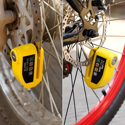 Motorcycle Disc Brake Lock with 110dB Alarm, Anti-Theft Security Lock for Motorcycles Bicycles Scooters, Motion-Activated Loud Alarm Wheel Lock, Compact & Portable, Yellow & Black