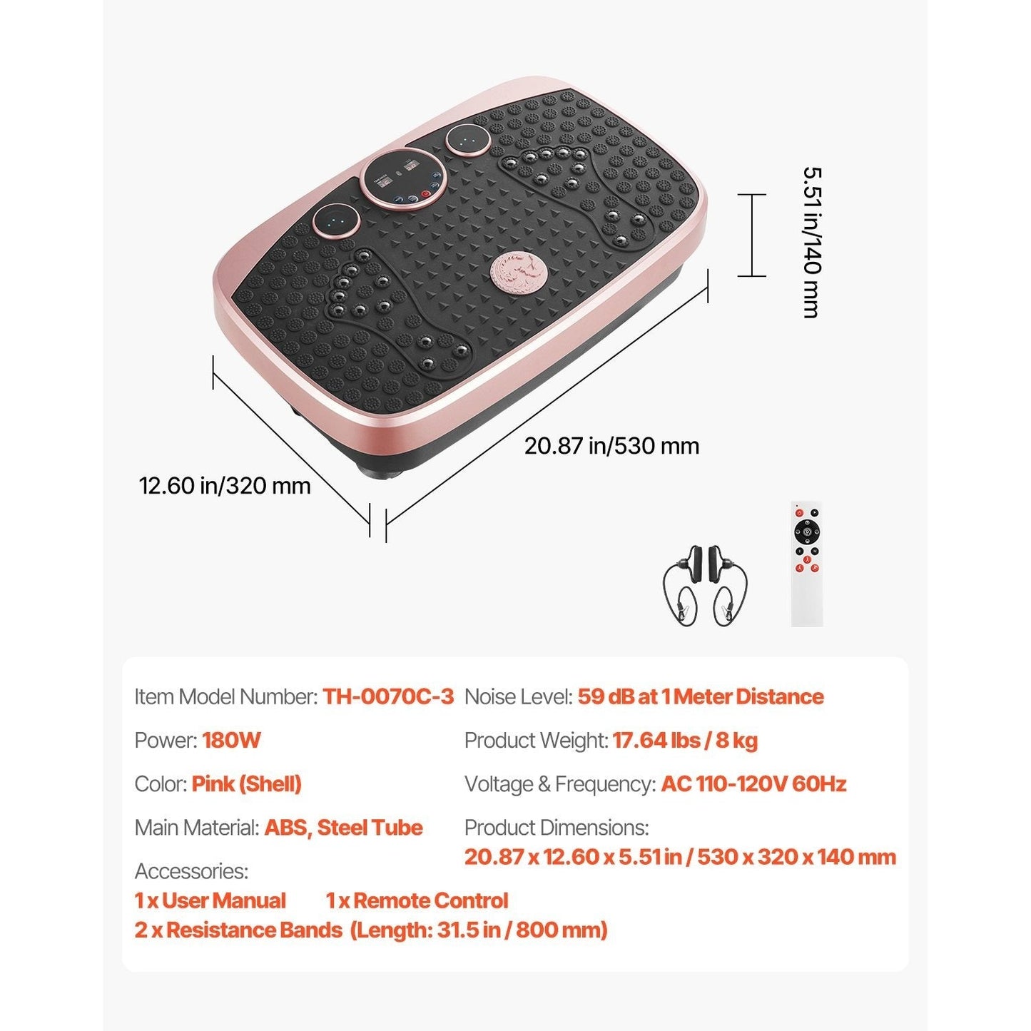 Vibration Plate Exercise Machine 3D – 99 Intensity Levels, 22 Magnetic Acupoints, Foot Massage Mat, 265 lbs Capacity, Remote Control & 2 Resistance Bands for Full Body Fitness
