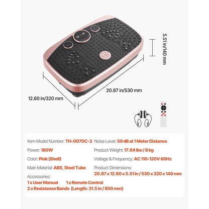 Vibration Plate Exercise Machine 3D – 99 Intensity Levels, 22 Magnetic Acupoints, Foot Massage Mat, 265 lbs Capacity, Remote Control & 2 Resistance Bands for Full Body Fitness