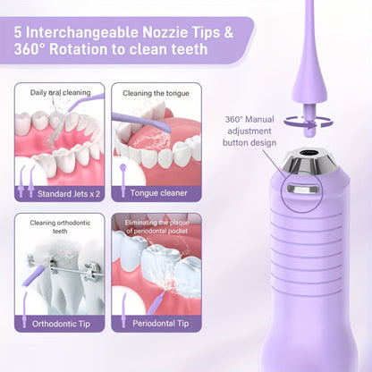 Cordless Water Flosser Dental Oral Irrigator - 5 Cleaning Modes, 5 Jet Tips, Rechargeable Wireless Teeth Cleaner for Deep Gum Care, Plaque Removal & Braces, Home & Travel Dental Gift
