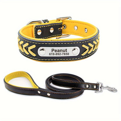 Personalized Dog Collar & Leash Set with Engraved Name Tag – Reflective Custom Collar for Small, Medium & Large Dogs and Cats | XS–XL