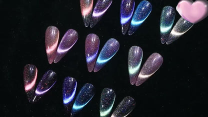 Magnetic Cat Eye Gel Nail Polish 9D Holographic Rainbow Glitter Blue & Purple — LED UV Soak-Off Gel Polish Paraben-Free Water-Based Formula, Salon & DIY Home Manicure Nail Art Gift for Women (0.34oz / 10ml)