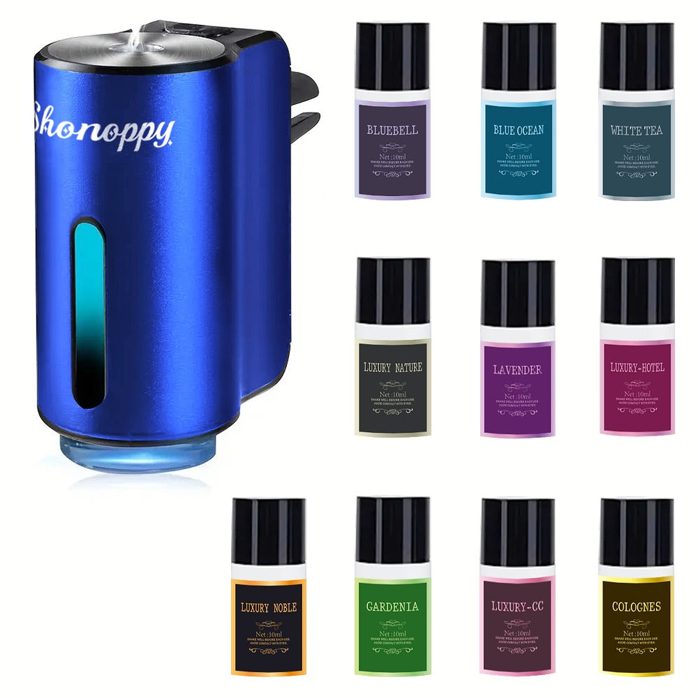 Car Air Freshener Aroma Diffuser with Essential Oils – USB Powered Smart Scent Diffuser for Car, 3/6/10/20 Bottles 0.34oz Essential Oils Included, Compact Cup Holder Design, Multi-Color