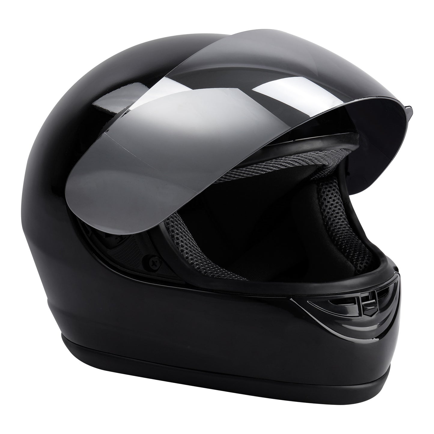 TCMT Motorcycle Mirror Shield Gloss Black FullFace DOT Adult Helmet Size S/M/L/XL