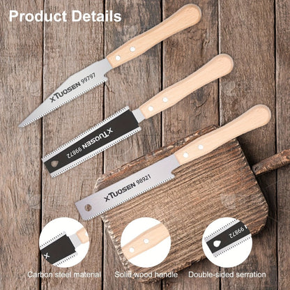 Japanese Pull Saw Set 3-Piece – Double-Sided Fine Teeth Curved Hardwood Hand Saw for Woodworking, Trimming & Precision Cutting, Double-Edged Flush Cut Saw for Pros & DIYers