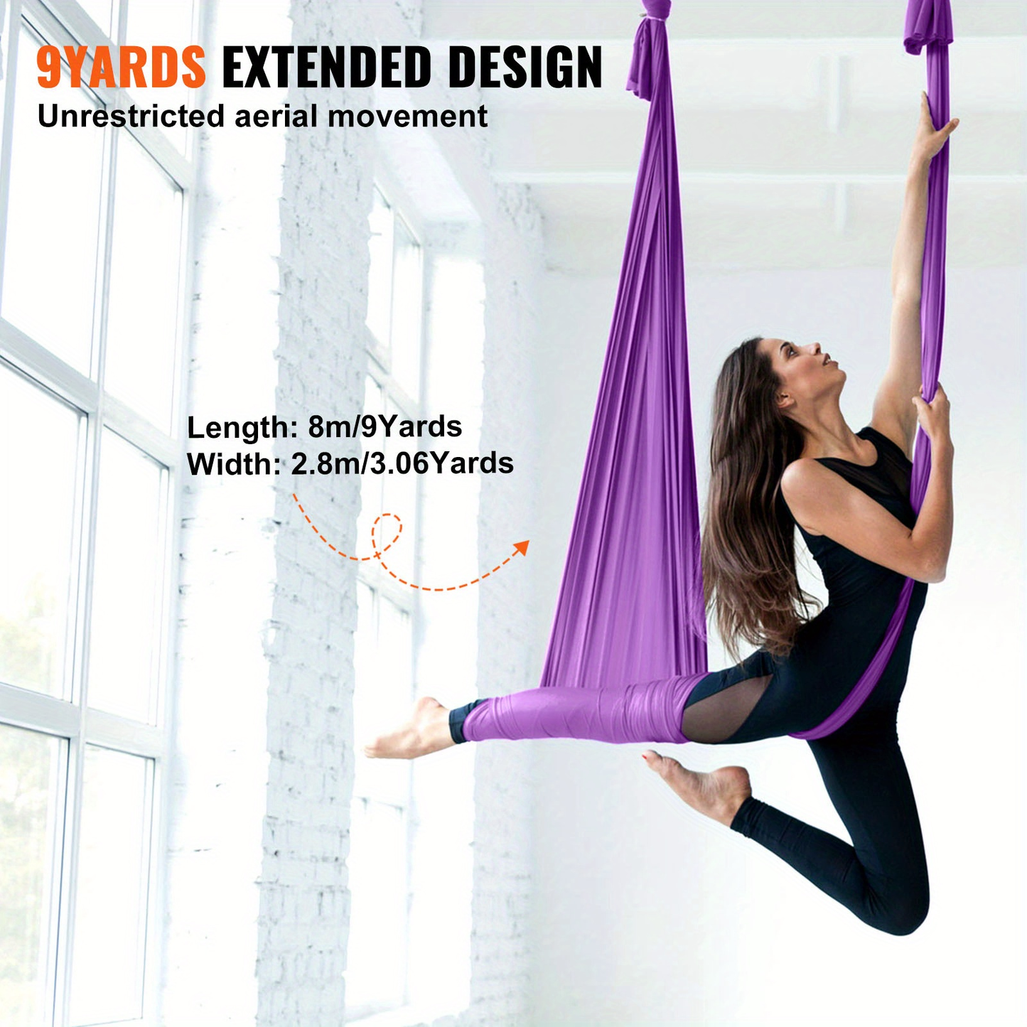 Aerial Yoga Hammock Kit 8.7 Yards – 100GSM Nylon Anti-Gravity Yoga Swing with Full Rigging Hardware, Aerial Silk for All Levels, Home & Studio Aerial Yoga Setup, Light Blue / Golden / Gradient