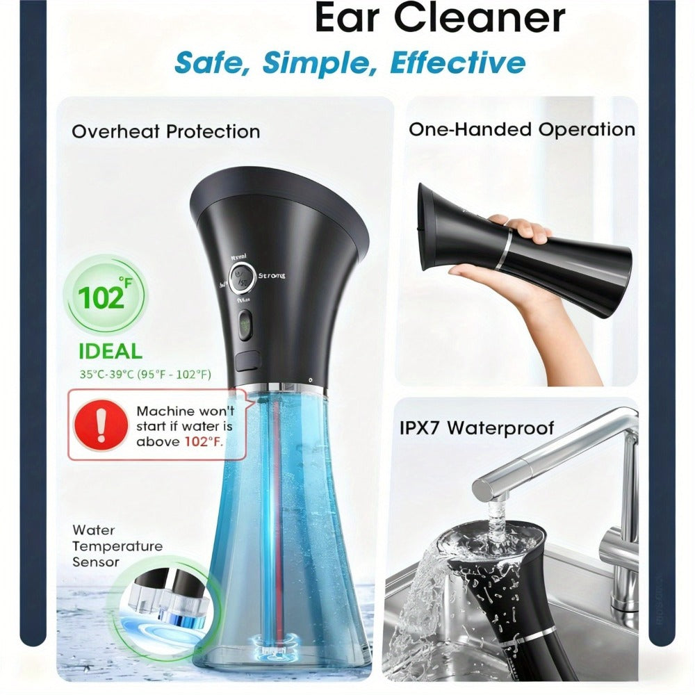 Electric Ear Irrigation Kit Upgraded 4-Speed Dual Tank Design – 6 Tips Hydraulic Ear Wax Removal with Water Temp Sensor, Visual Waste Tank, USB Rechargeable, Nozzle Belt, Safe Home Ear Cleaner
