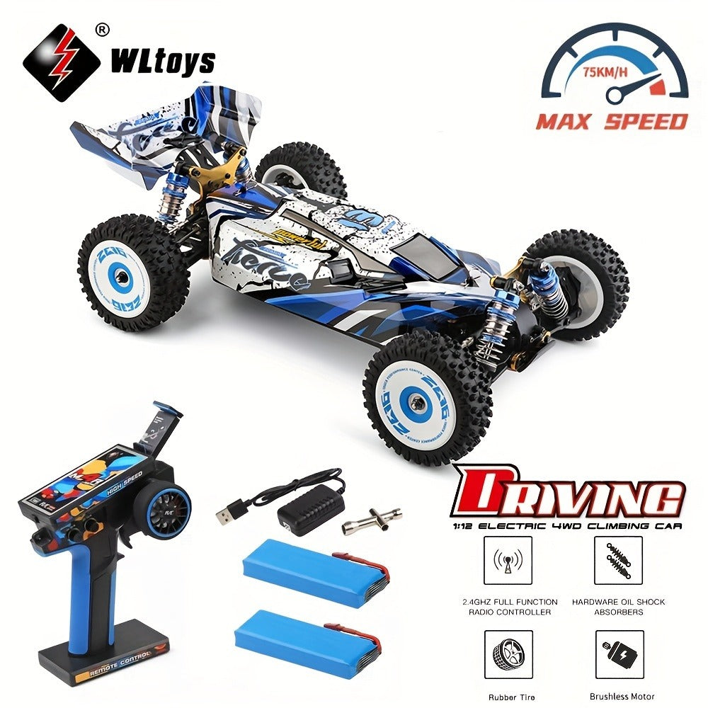 Wltoys 124017 RC Car 75KM/H Brushless 4WD – Professional High-Speed Off-Road Drift Racing Car, Aluminum Alloy Chassis, Oil Pressure Shock Absorber, 2 Batteries Included, Gift for Boys & RC Hobbyists