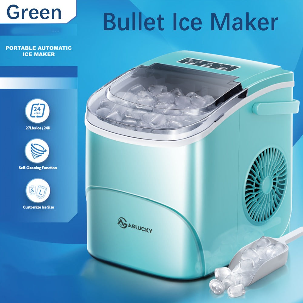 Bullet Ice Maker – 26 Lbs Daily Countertop Ice Machine, Self-Cleaning, Includes Ice Scoop & Basket, Available in Green, White, Black & Grey, Perfect Holiday Gift for Home & Kitchen