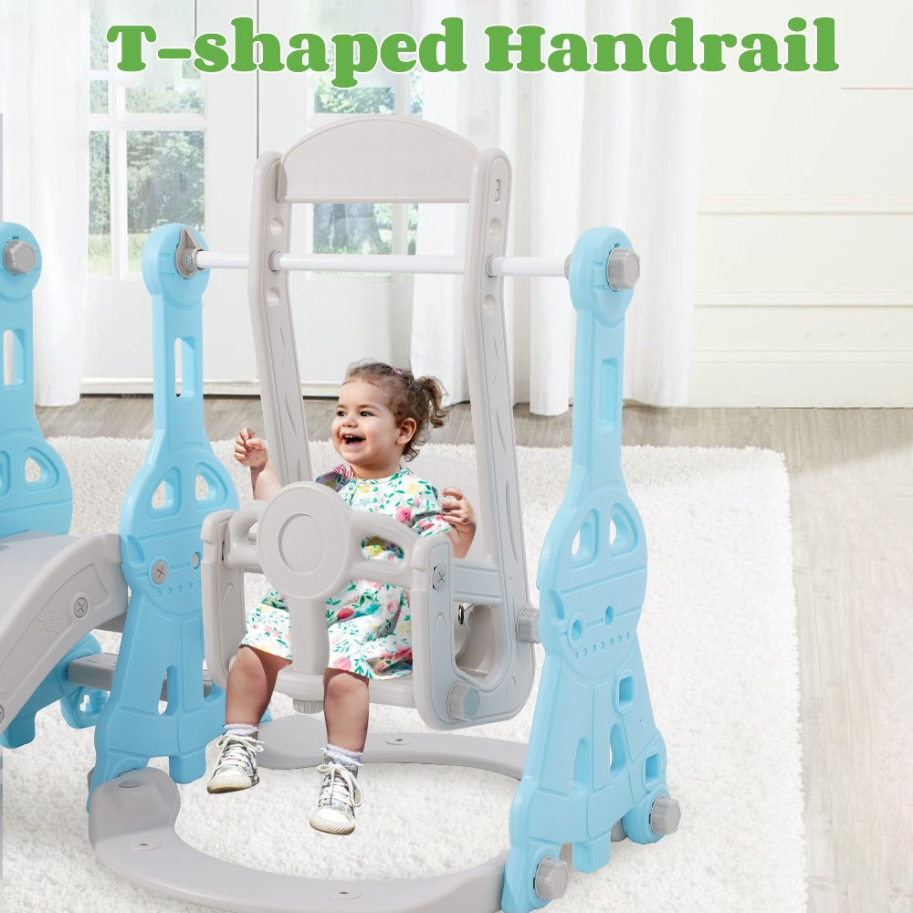 4-in-1 Toddler Slide and Swing Set with Climber Basketball Hoop Outdoor Indoor Backyard Playground Playset for Kids Ages 1-6 Yellow