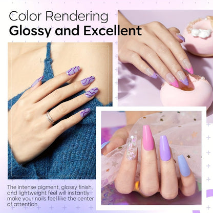 Spring Butterfly Glitter Dip Powder Kit 4 Colors Lilac Purple Blue Pink — Base Coat & Activator Included French Nail Art Salon Manicure Set No Lamp Needed