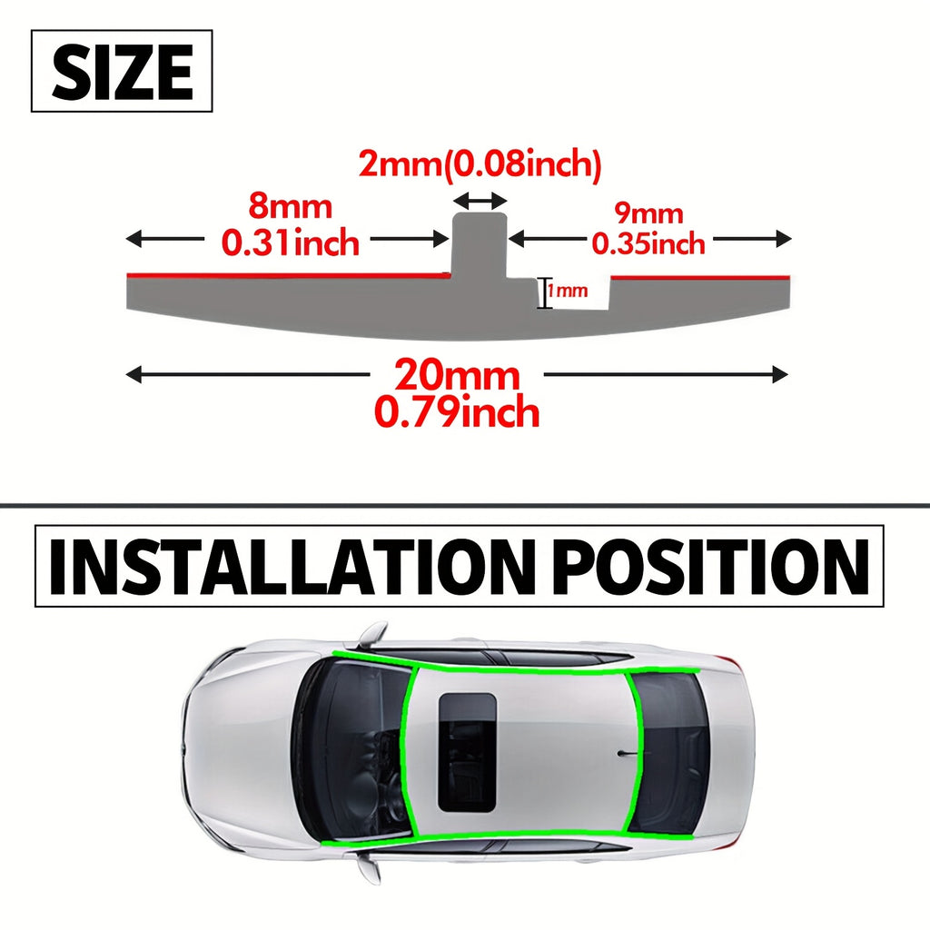 3pcs Premium Rubber Windshield T-Seal Strip, Total 30ft/354inch Windshield Trim Stripping Car Weatherstriping - Noise Reduction, High Quality, Vehicle Weatherproofing | for Car Windshield, Sunroof & Rear Window Sealant, Fits Most Cars