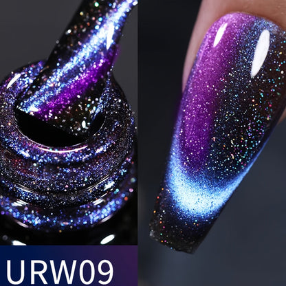 Magnetic Cat Eye Gel Nail Polish 9D Holographic Rainbow Glitter Blue & Purple — LED UV Soak-Off Gel Polish Paraben-Free Water-Based Formula, Salon & DIY Home Manicure Nail Art Gift for Women (0.34oz / 10ml)