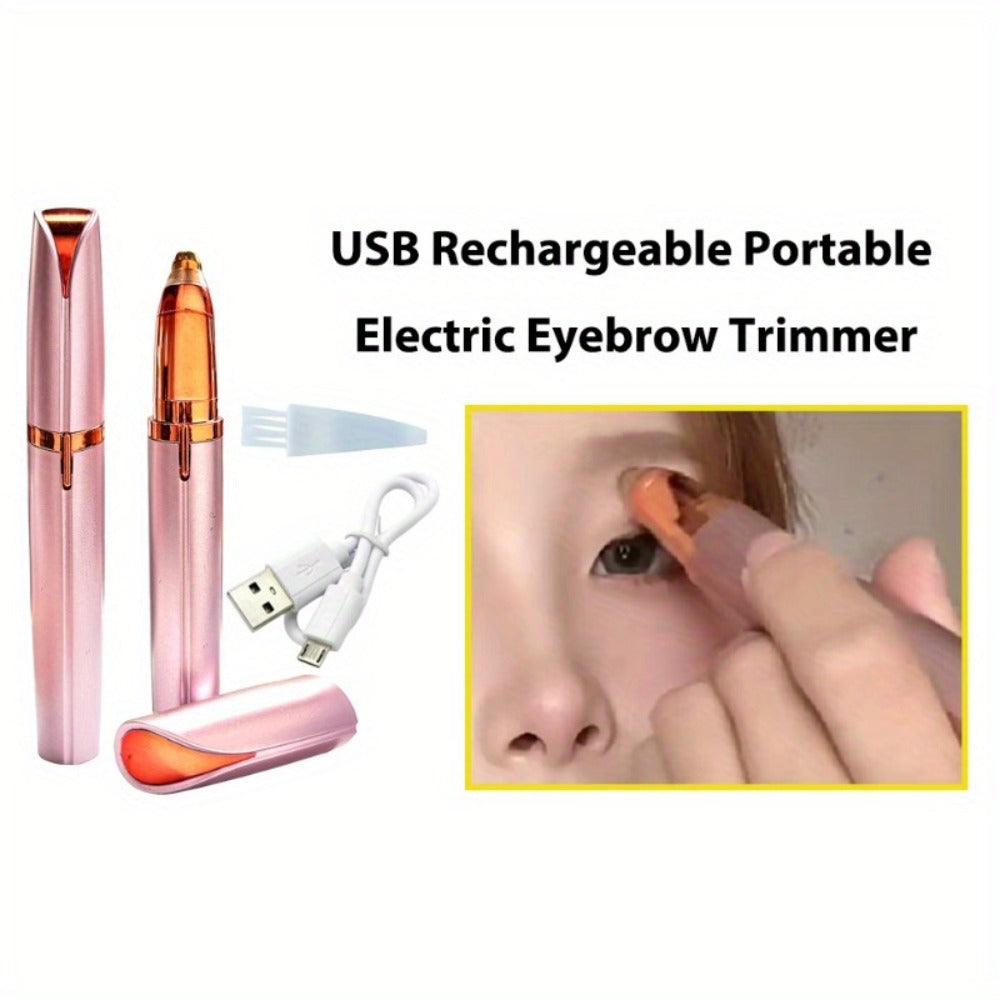 Electric Eyebrow Trimmer for Women 2 Pack, USB Rechargeable Painless Precision Eyebrow Razor Pen, Portable Hair Remover for Face Lip Leg Armpit – Pink White Colorful