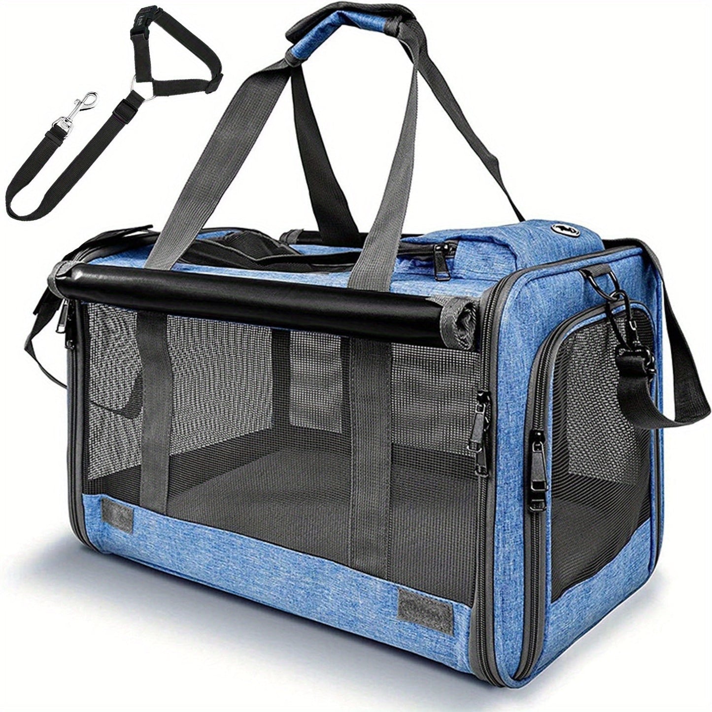 Airline Approved Soft Sided Pet Carrier - Durable Breathable Foldable Travel Bag with Pet Harness Included, Nylon Mesh Ventilation for Small to Medium Cats and Puppies, Zipper Secure Closure, 4 Colors