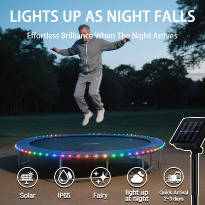 Solar LED Trampoline Lights 50 100 LEDs Colorful Rope Lights 8 Modes IP65 Waterproof Fits 8-16 Ft Trampolines Outdoor Safety Glow Night Light Kids Adults Multicolor White Blue