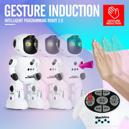 Gesture Control RC Robot Toy for Kids – Voice Recording, Programming, EMO LED Infrared Intelligent Interactive Robot, STEM Gift for Boys Girls Ages 6 7 8 9 10, Birthday Christmas (Green/Blue/Yellow)