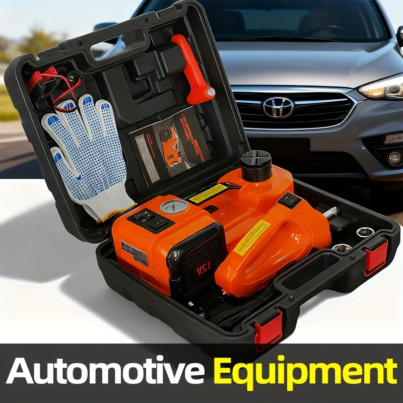 5 Ton Electric Hydraulic Car Jack Kit | 12V DC, 3-in-1 with Tire Inflator Pump, LED Flashlight, and Electric Impact Wrench, Alloy Steel, Ideal for Car, SUV, MPV, Truck Tire Change and Emergency Repair