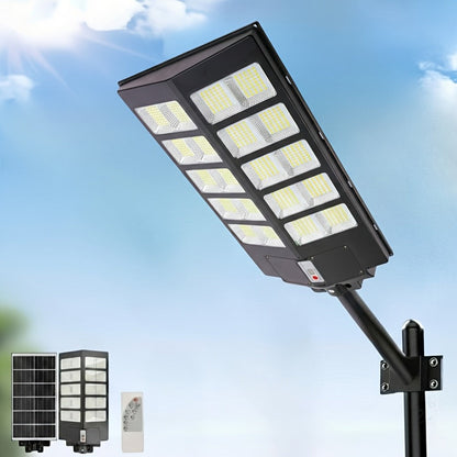 Solar Street Lights Outdoor 800 LED IP54 Waterproof with Motion Sensor – 6500K Dusk to Dawn Flood Light, Remote Control, Adjustable Brightness & Timer for Parking Lot Yard Garage Driveway Rural Area