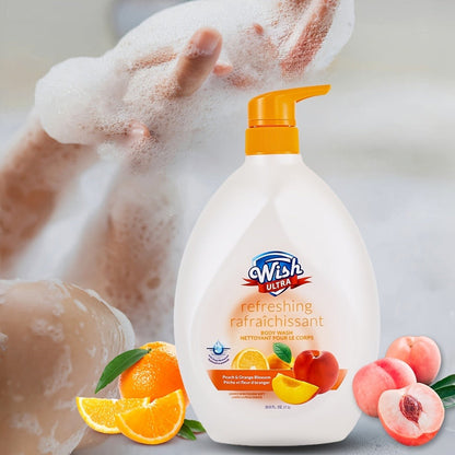 Moisturizing Body Wash 2-Pack 33.8 fl oz Each — Deep Cleansing Shower Gel for Women & Men, Long-Lasting Scent, Hydrating Formula, All Skin Types, Cucumber, Milky, Mango & Peach Fragrances