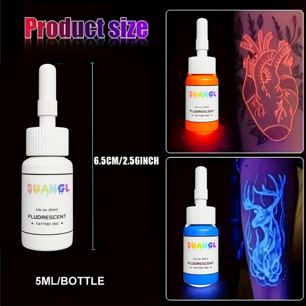 UV Blacklight Tattoo Ink Set Fluorescent Glow in the Dark 5ml Bottles UV Reactive Tattoo Dye for Body Art Glow Parties Festivals 5 8 11 15 Colors
