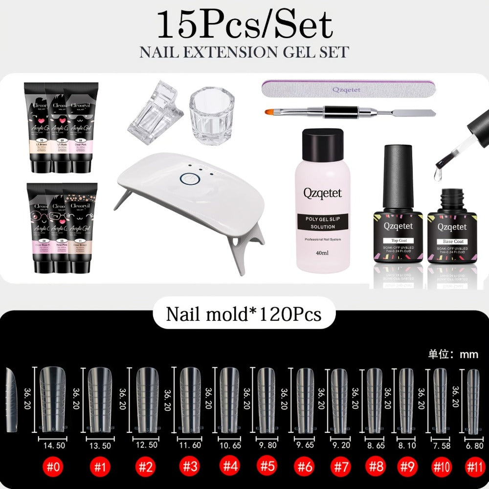 Poly Nail Gel Extension Kit 6 Colors with USB UV LED Lamp & Slip Solution - All-in-One Polygel Nail Extension Starter Set for Beginners, DIY Home Salon Nail Art Supplies for Women