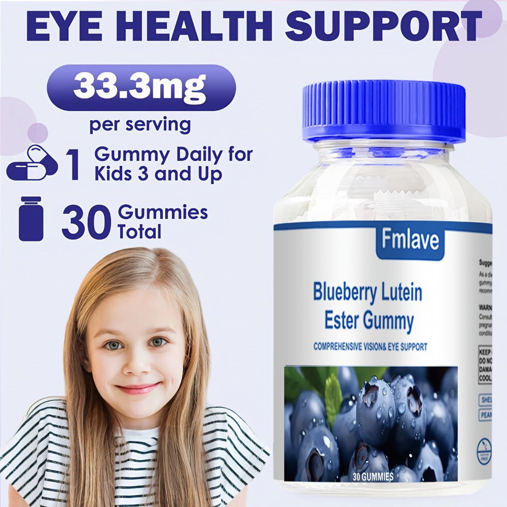 Lutein Eye Health Gummies Blueberry 30-Day Supply - Vision Clarity & Blue Light Protection Eye Vitamins for Kids & Adults - Individually Packed Chewable Eye Supplement 30 Count