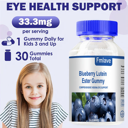 Lutein Eye Health Gummies Blueberry 30-Day Supply - Vision Clarity & Blue Light Protection Eye Vitamins for Kids & Adults - Individually Packed Chewable Eye Supplement 30 Count