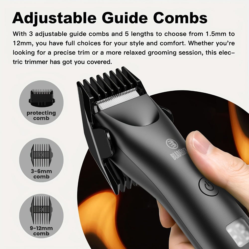 Manscaping Trimmer for Men IPX7 Waterproof Electric Groin & Ball Trimmer Ceramic Blades LCD Battery Display Replaceable Head - Body Hair Shaver Groomer Black Grey