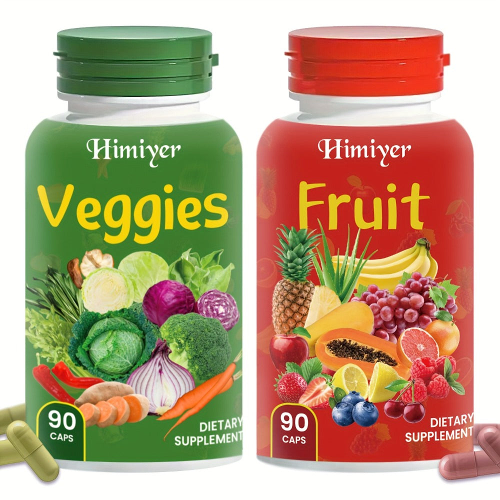 Superfood Capsules Fruits & Vegetables — 90 Fruit + 90 Veggie Capsules per Set | Whole-Food Daily Nutrition with Phytonutrients & Antioxidants for Women, Men & Teens | Natural Flavor