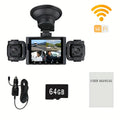 360° 3/4-Lens WIFI FHD 1080P Dash Cam for Cars, 1080P Front And 720P Left/Right/Rear Camera, Wide-Angle, Adjustable Lens, Audio, Loop Recording, G-Sensor, Enhanced Night Vision And Motion Detection - Free 64GB Memory Card for Extended Recording