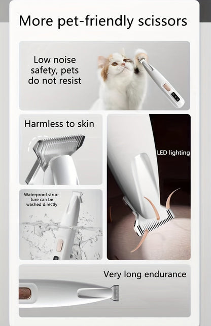 Pet Grooming Clippers USB & Battery Powered - Low Noise Electric Hair Trimmer for Cats Small Dogs, Cordless Rechargeable Pet Clipper for Face Paws Body, Portable Travel Grooming Tool, White