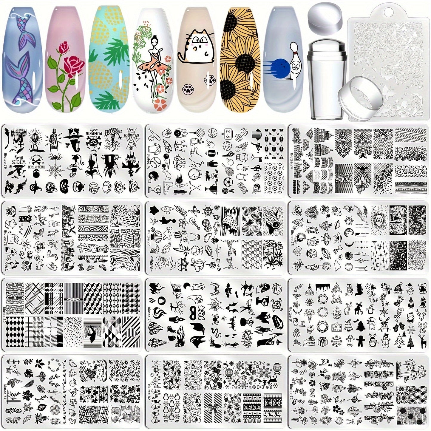 Nail Stamping Plates Set with Stamper & Scraper - Stainless Steel Nail Art Stamp Kit for Beginners & Pros, 14/15/26pcs Holiday Manicure Design Bundle, Christmas Birthday Gift