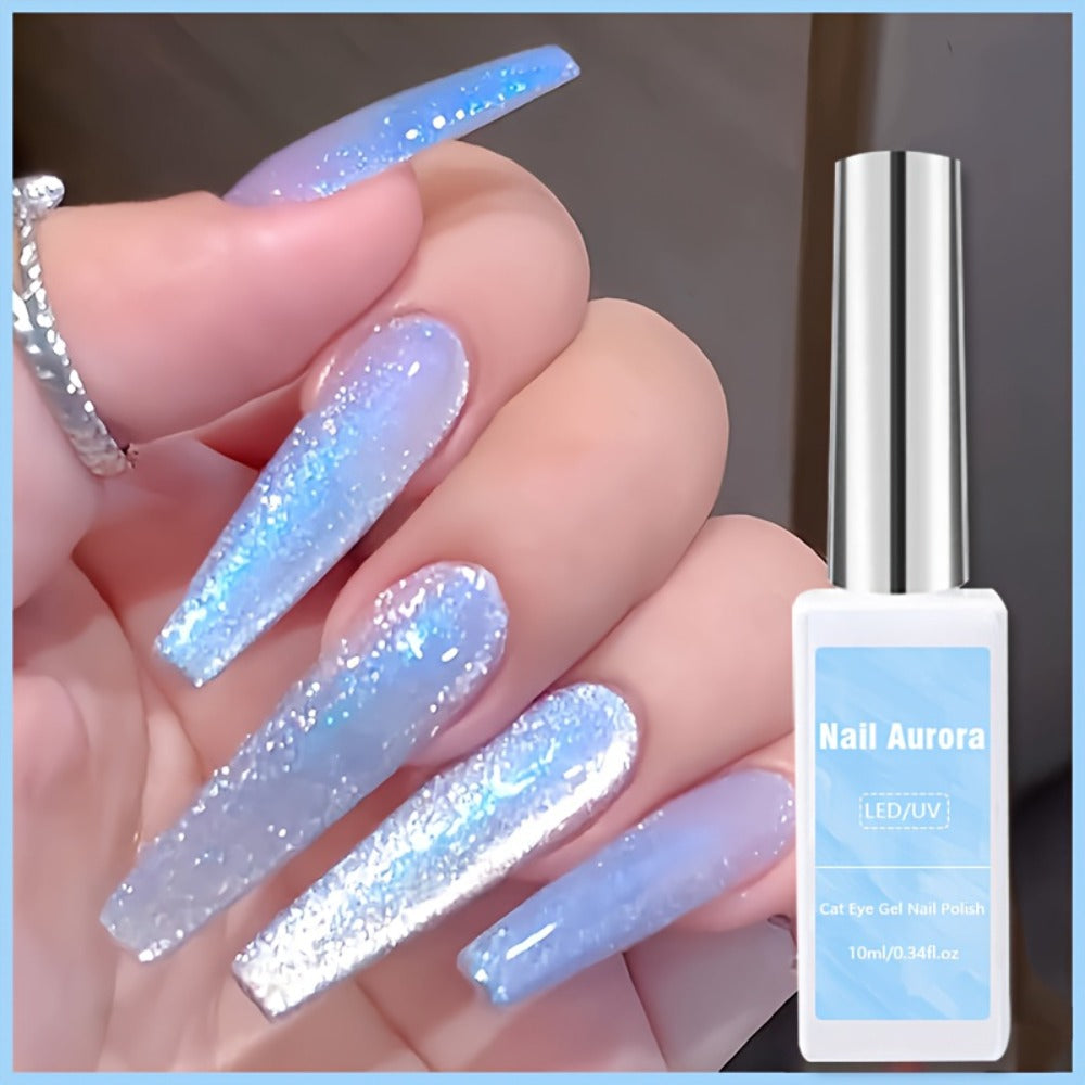 Aurora Cat Eye Gel Polish Light Blue 10ml – Magnetic Holographic Iridescent Shimmer UV LED Soak-Off Long-Lasting Gel Nail Polish, Salon-Quality 3D Nail Art Manicure for Women at Home